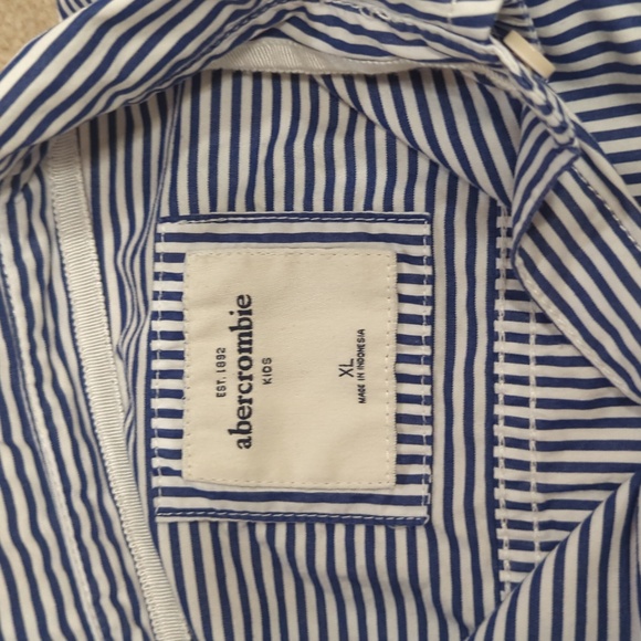 Two Girls Abercrombie Kids XL Button down Striped Shirts Navy Pink - Picture 2 of 5